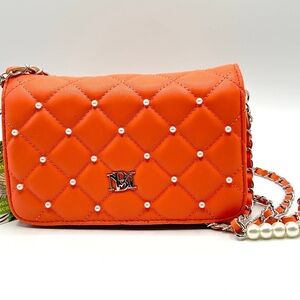 Vibrant Orange Quilted Crossbody Bag with Chain Strap